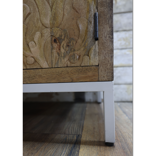 White metal & rustic wood tv storage cabinet