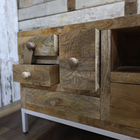 White metal & rustic wood TV storage cabinet