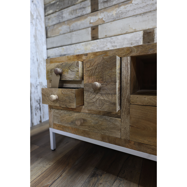 White metal & rustic wood tv storage cabinet