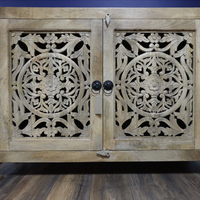 Ornate carved wood shelved storage cupboard