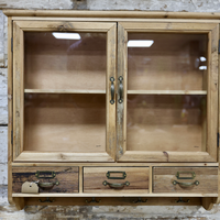 Glass fronted rustic wood wall cabinet