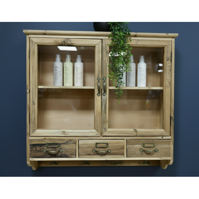Glass fronted rustic wood wall cabinet - Elderflower Lane