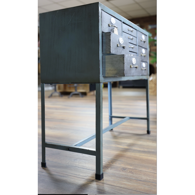 Green metal & brushed steel multi drawer cabinet  - Elderflower Lane