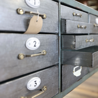 Green metal & brushed steel multi drawer cabinet