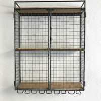 Metal wire shelf cabinet with wooden shelves -  Elderflower Lane