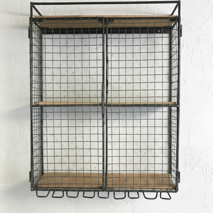 Metal wire shelf cabinet with wooden shelves -  Elderflower Lane UK