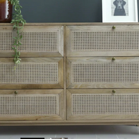 Wood & rattan chest of 6 drawers cabinet