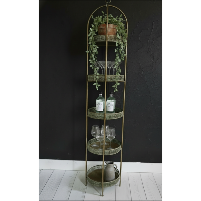 Tall slim gold  display shelves uk
