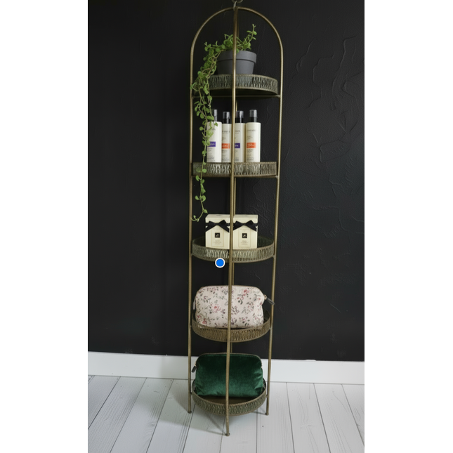 Gold bathroom storage shelves  - Elderflower Lane