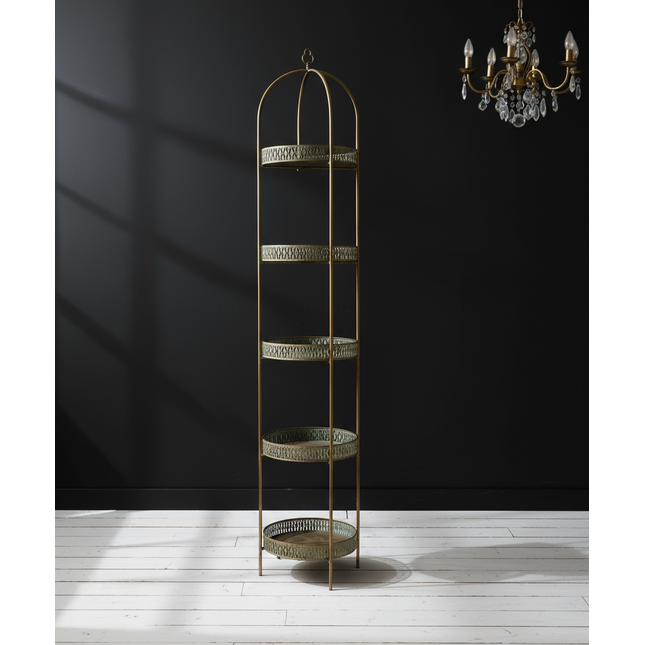 Tall slim gold  round tray shelving - Elderflower Lane