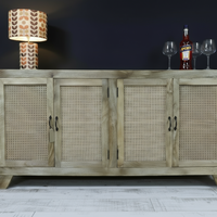 wood sideboard cabinet with rattan doors - Elderflower Lane