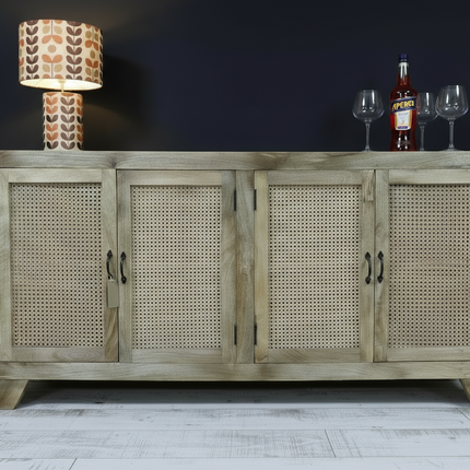 Rattan and wood 4 door sideboard cabinet  - UK- Elderflower Lane
