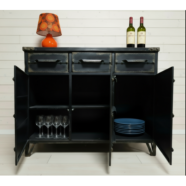 Black metal industrial cabinet range - Elderflower Lane