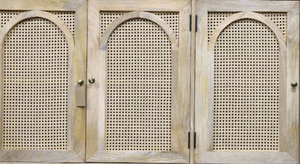 Large Rattan & Acacia Wood 4 Door Sideboard — 180cm