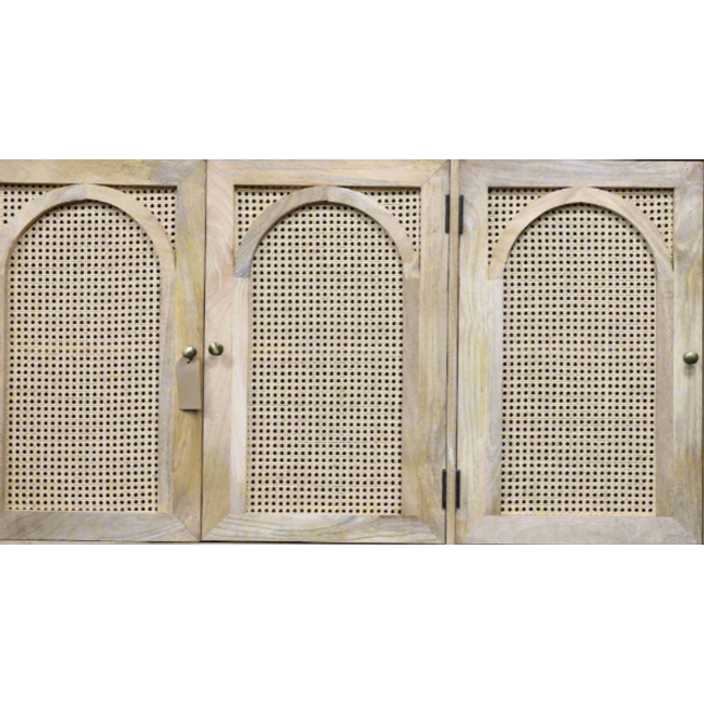 Large rattan & wood 4 door sideboard