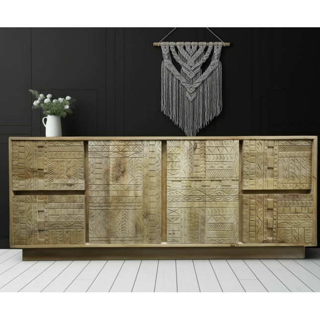 Large chunky carved natural wood sideboard