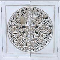 Bohemian rustic carved whitewashed storage cabinet
