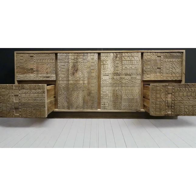 Large chunky carved natural wood sideboard
