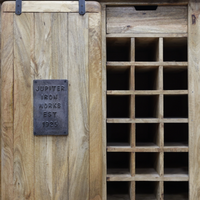 Industrial Iron & Wood Wine Cabinet - 18 Bottle Storage with Cupboard