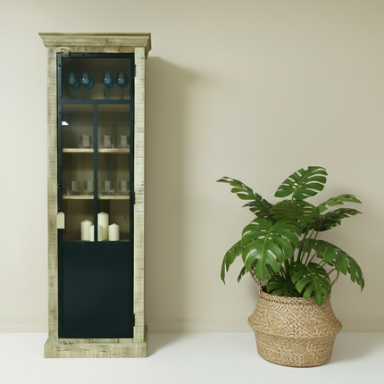 Tall rustic wood glass display cabinet  UK - Elderflower Lane