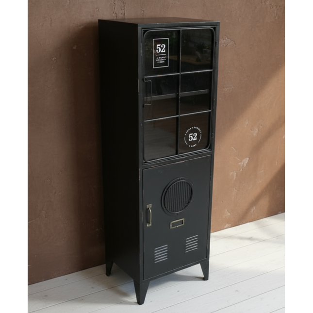 Black slim metal storage locker  - Elderflower Lane