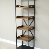 Tall Slim Black Iron & Wood Display Shelf Unit - 5 Shelves  H200cm