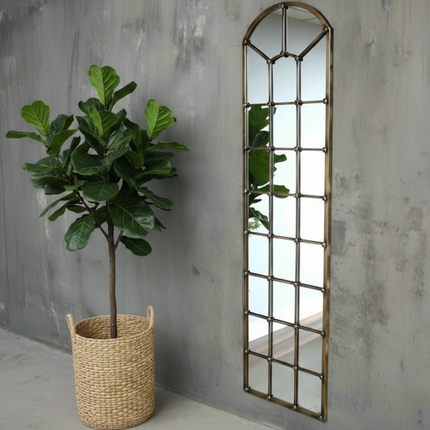 Gold tall slim arched metal wall mirror - Elderflower Lane