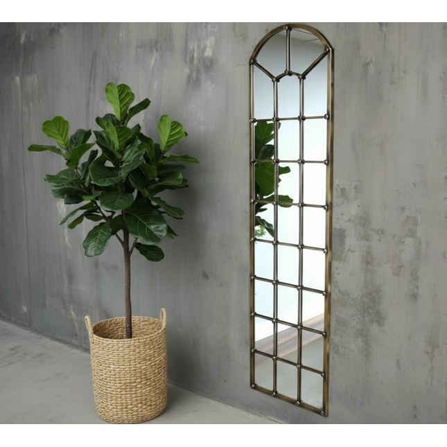 Gold tall slim arched metal wall mirror - Elderflower Lane