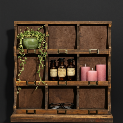 Rustic wood 9 cubby hole wall organiser - Elderflower Lane UK