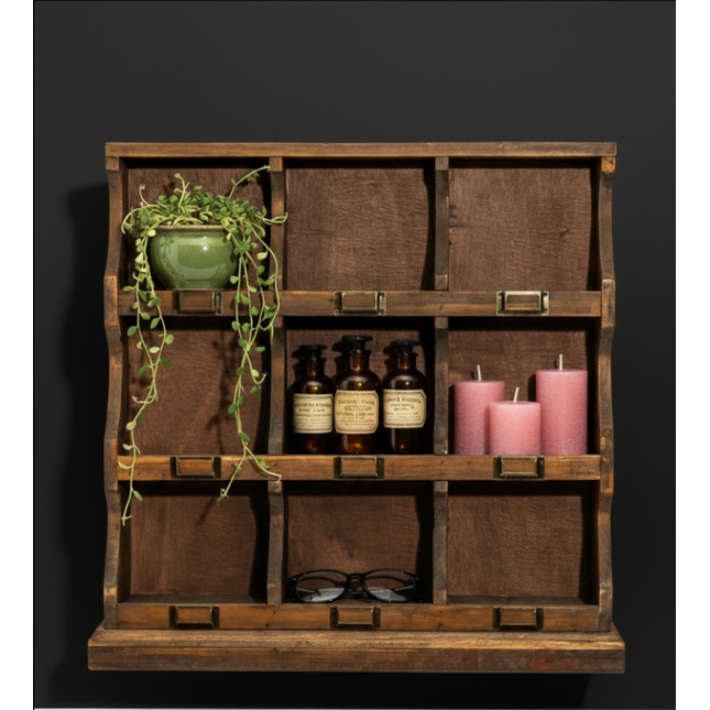 Rustic wood 9 cubby hole wall organiser - Elderflower Lane