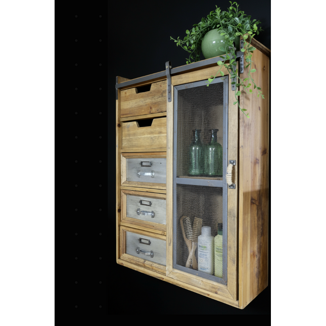 Rustic wood & metal wall storage cabinet