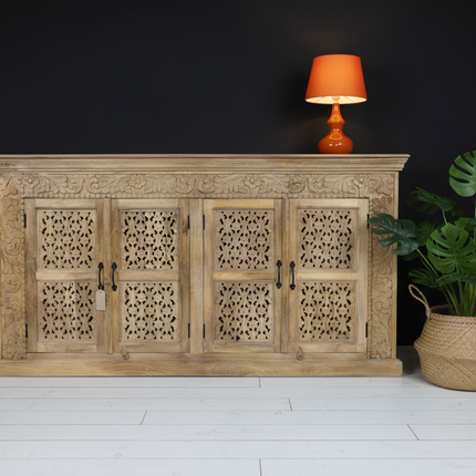 Carved rustic wood sideboard storage cabinet - Elderflower Lane