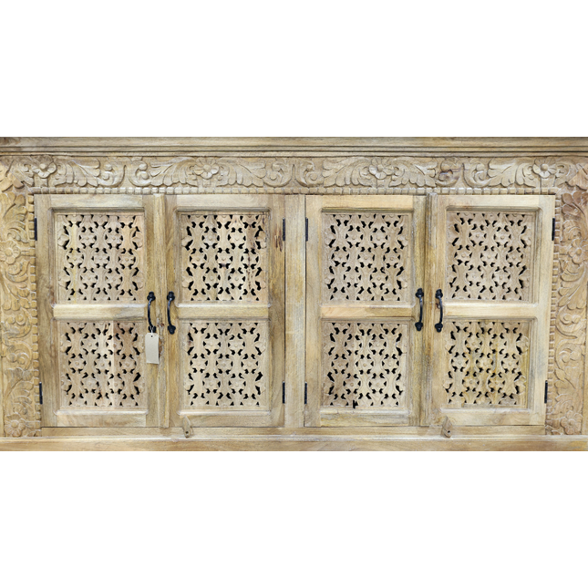 Large artisan carved 4 door ornate wood storage cabinet