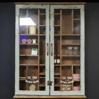 Glass fronted rustic wood collectors wall display cabinet