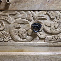 Tall Hand-Carved Natural Wood Storage Cabinet with Shelves
