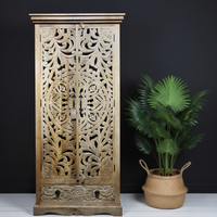 Carved wood tall storage cupboard - Elderflower Lane