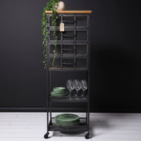 Tall slim black metal storage cabinet