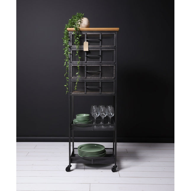 Tall slim black metal storage cabinet