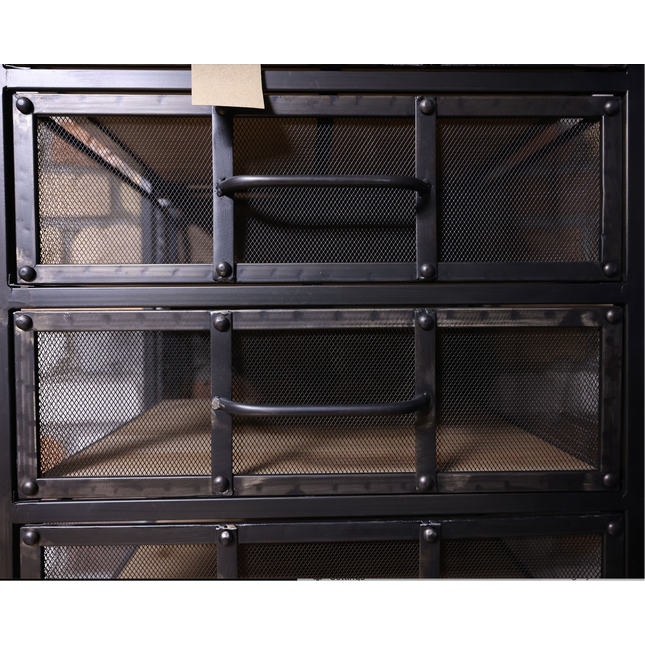 Tall slim black metal storage cabinet