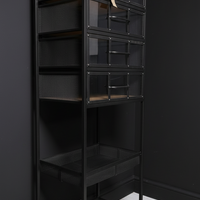 Tall slim black metal storage cabinet