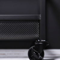 Tall slim black metal storage cabinet