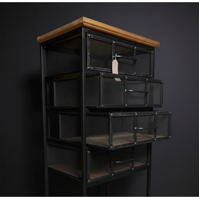 Tall slim black metal storage cabinet