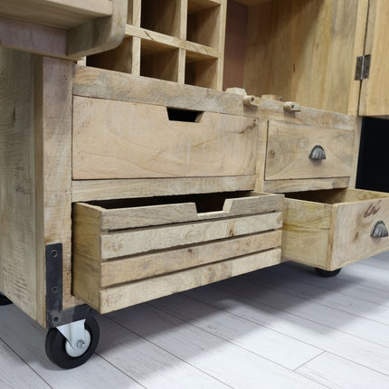 Tall Rustic wood  multi compartment storage cabinet on wheels - Elderflower Lane