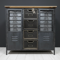 Black metal multi compartment storage cabinet  UK - Elderflower Lane