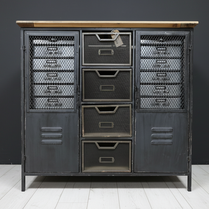 Black metal multi compartment storage cabinet  UK - Elderflower Lane