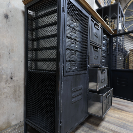 Black metal multi compartment storage cabinet  UK - Elderflower Lane