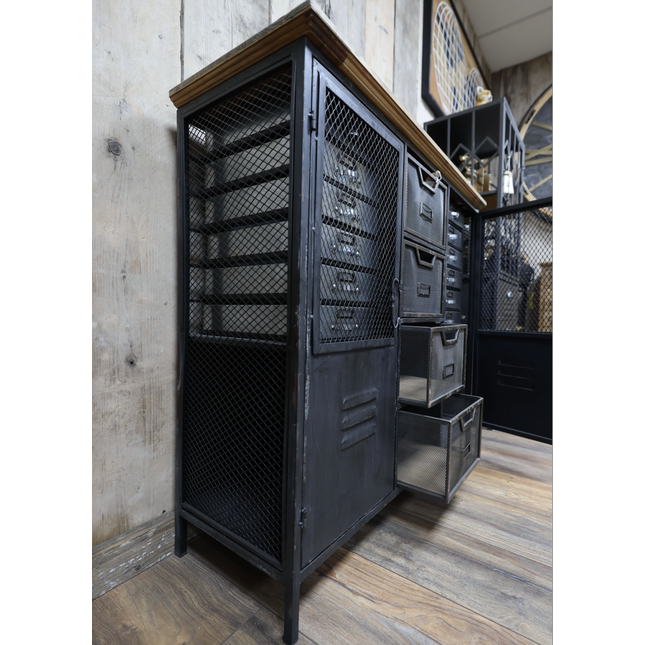 Black metal multi compartment storage cabinet  UK - Elderflower Lane