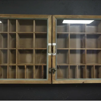 Rustic wood & glass wall display cabinet