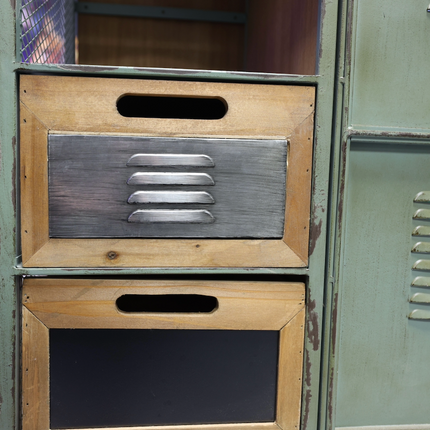 Metal and wooden drawers in a vintage-style cabinet