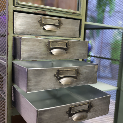 multi metal drawers in a tall industrial home storage cabinet